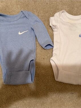 Nike Baby Long-Sleeve One-Piece Bodysuit - Blue and White